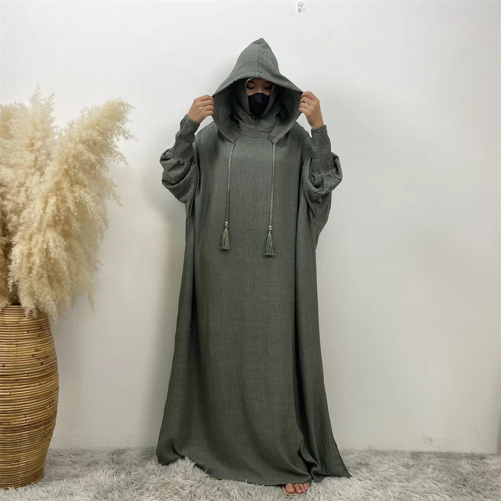 Hooded Batwing Sleeve Abaya Robe
