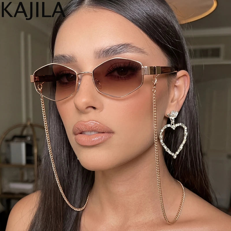 Sexy Small Frame Hexagon Sunglasses Women With Chain 2026 Luxury Brand Designer Punk Sun Glasses For Ladies Shades Gafas De Sol