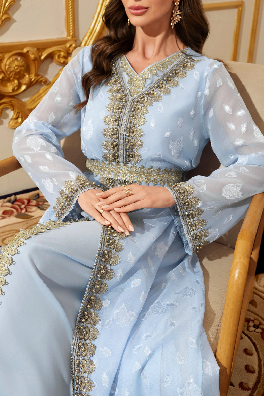 Moroccan Floral Kaftan Abaya with Belt