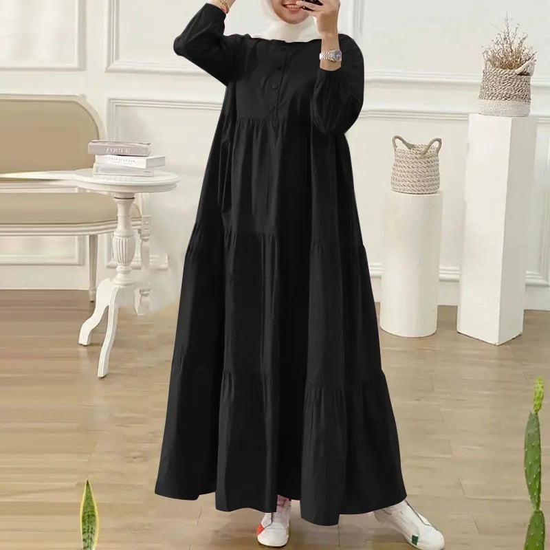 Tiered Lantern Sleeve Abaya Maxi Dress