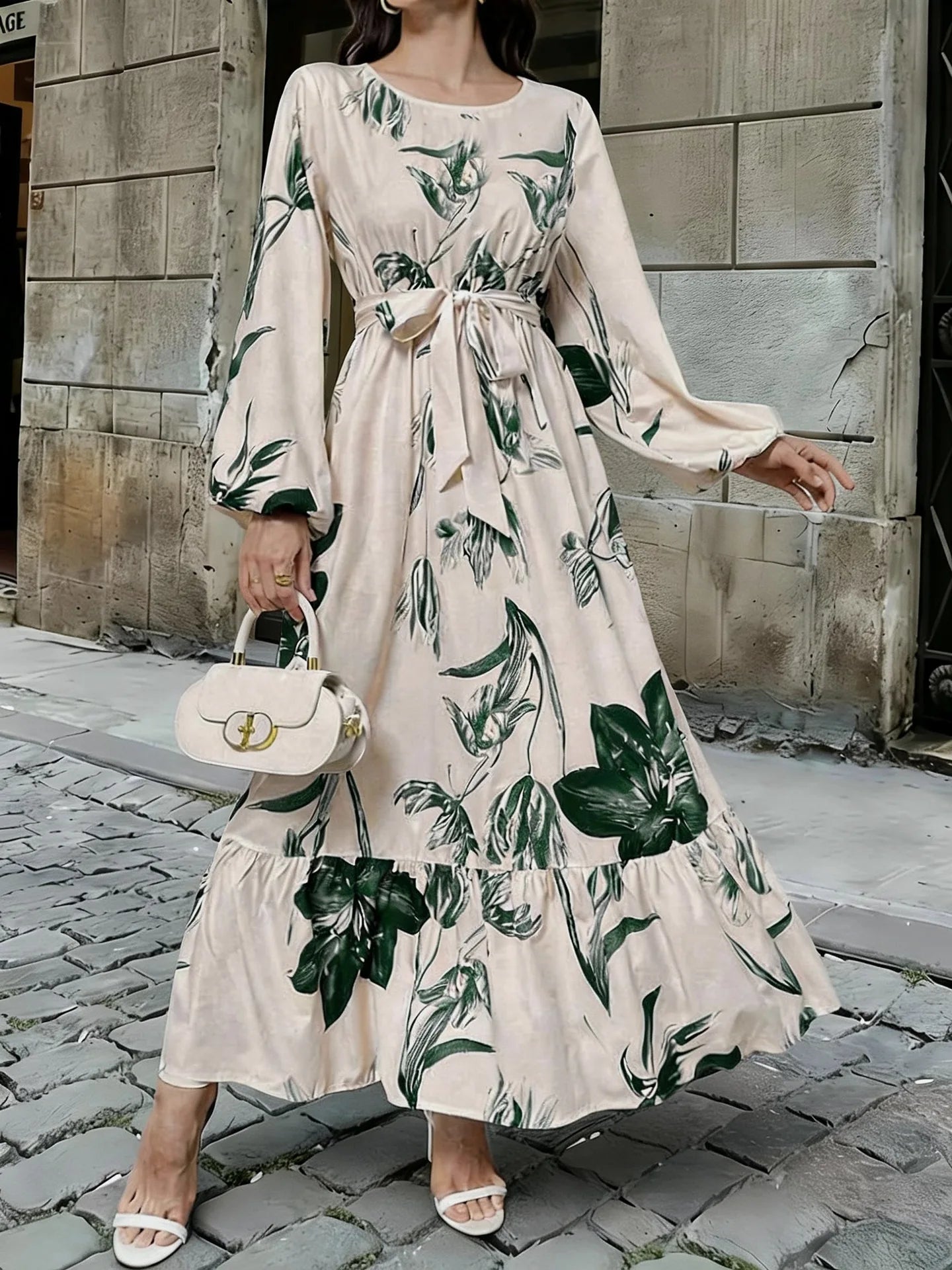 Floral Lantern Sleeve Long-Sleeve Maxi Dress