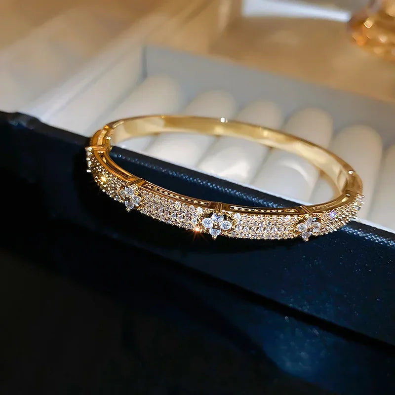 Cubic Zirconia Gold Silver Bangle Bracelet