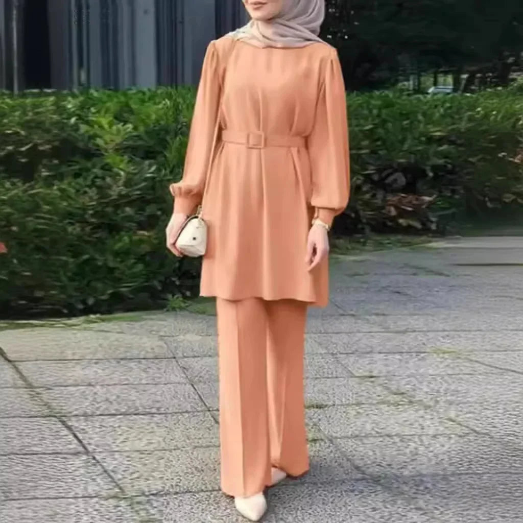 Elegant Muslim Blouse, Belt & Pants Set