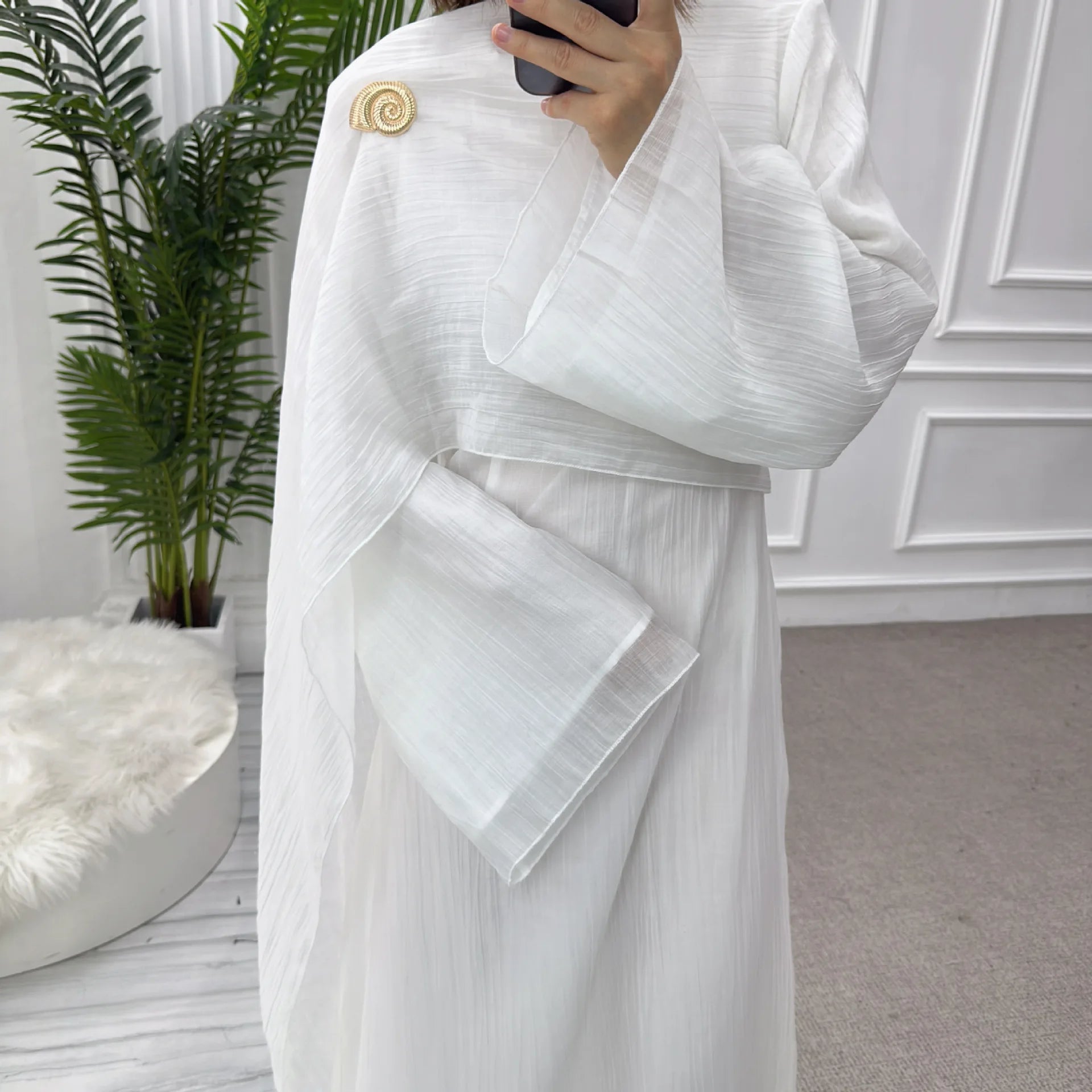 Solid Colour Elegant Abaya Cardigan Set