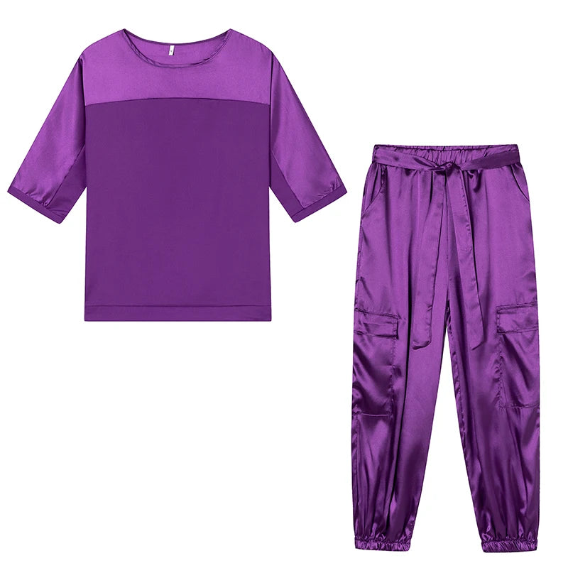 Satin Half-Sleeve Two-Piece Set