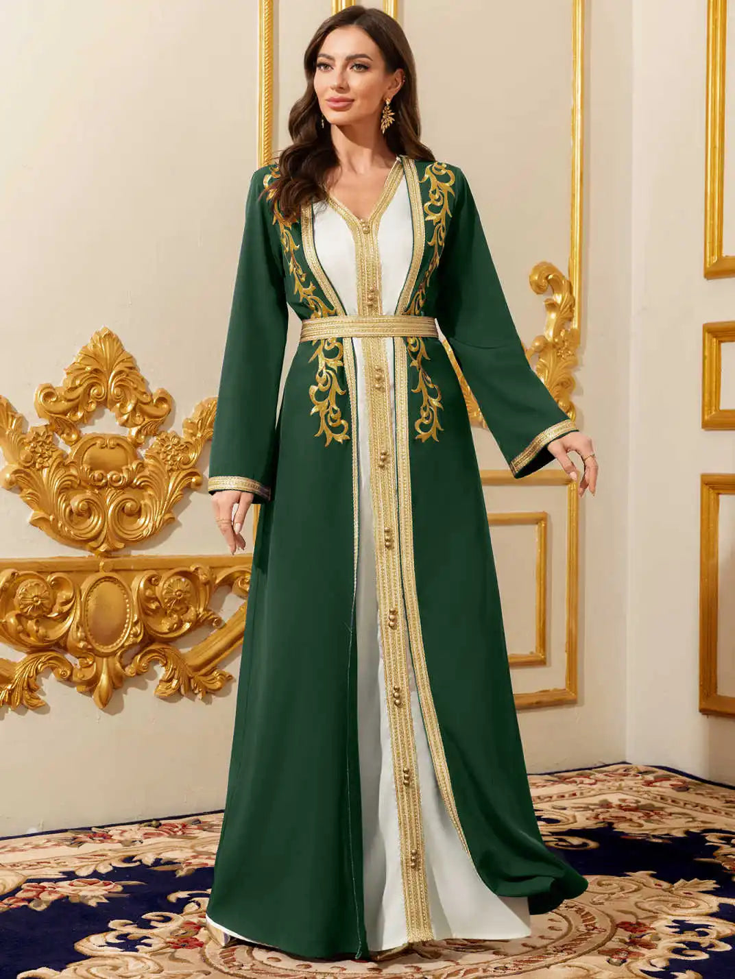 Embroidered Belted Abaya Two-Piece Set