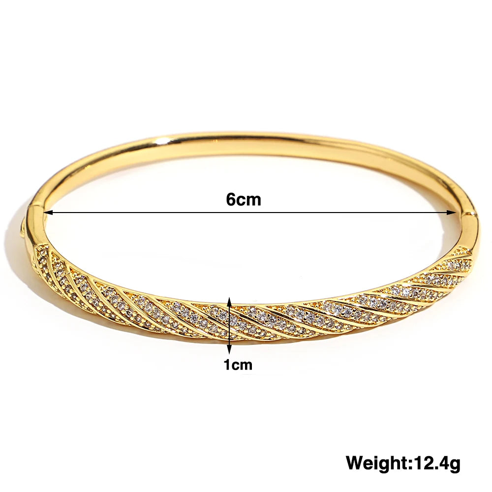 Cubic Zirconia Gold Stainless Steel Bangle
