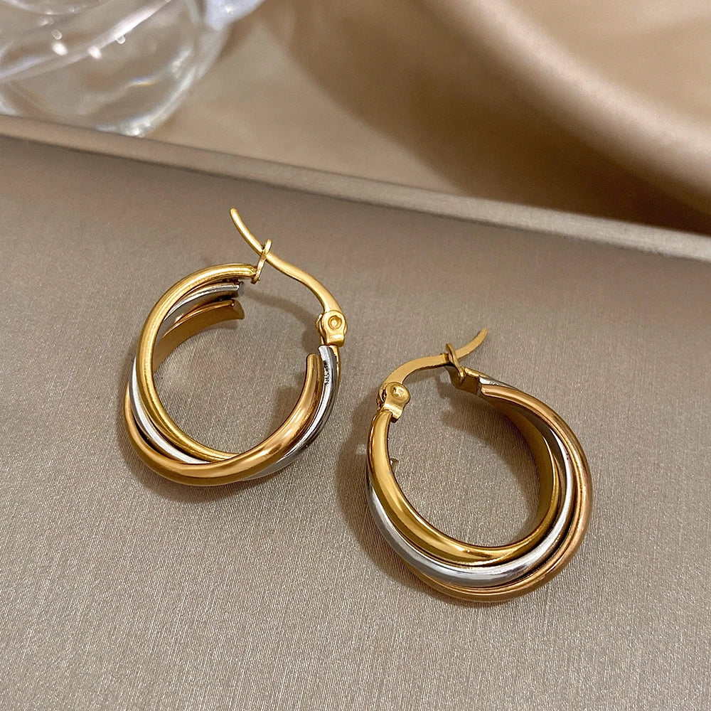 Triple Colour Twisted U-Shape Hoop Earrings