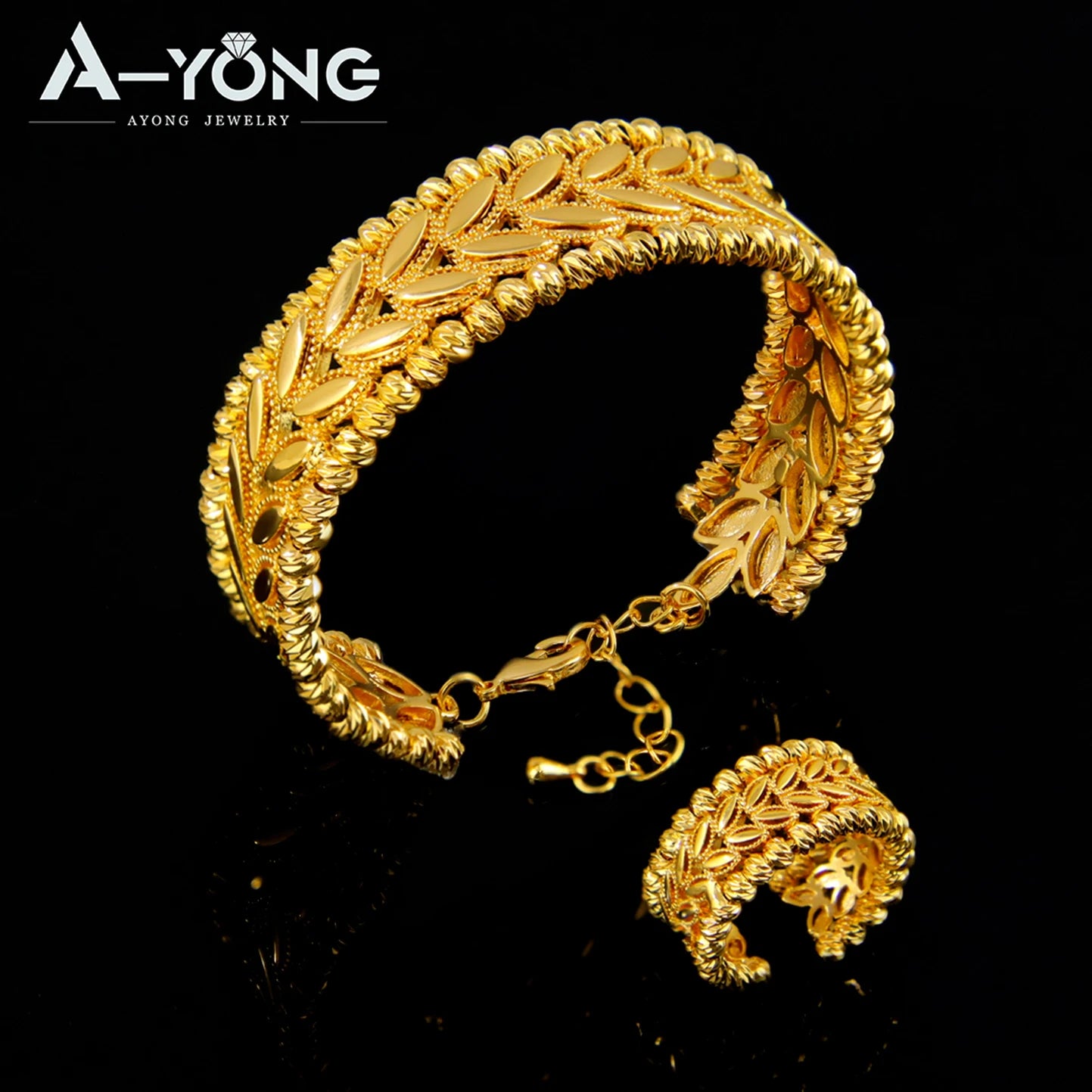 Dubai Gold Beads Wedding Bangles & Ring Set