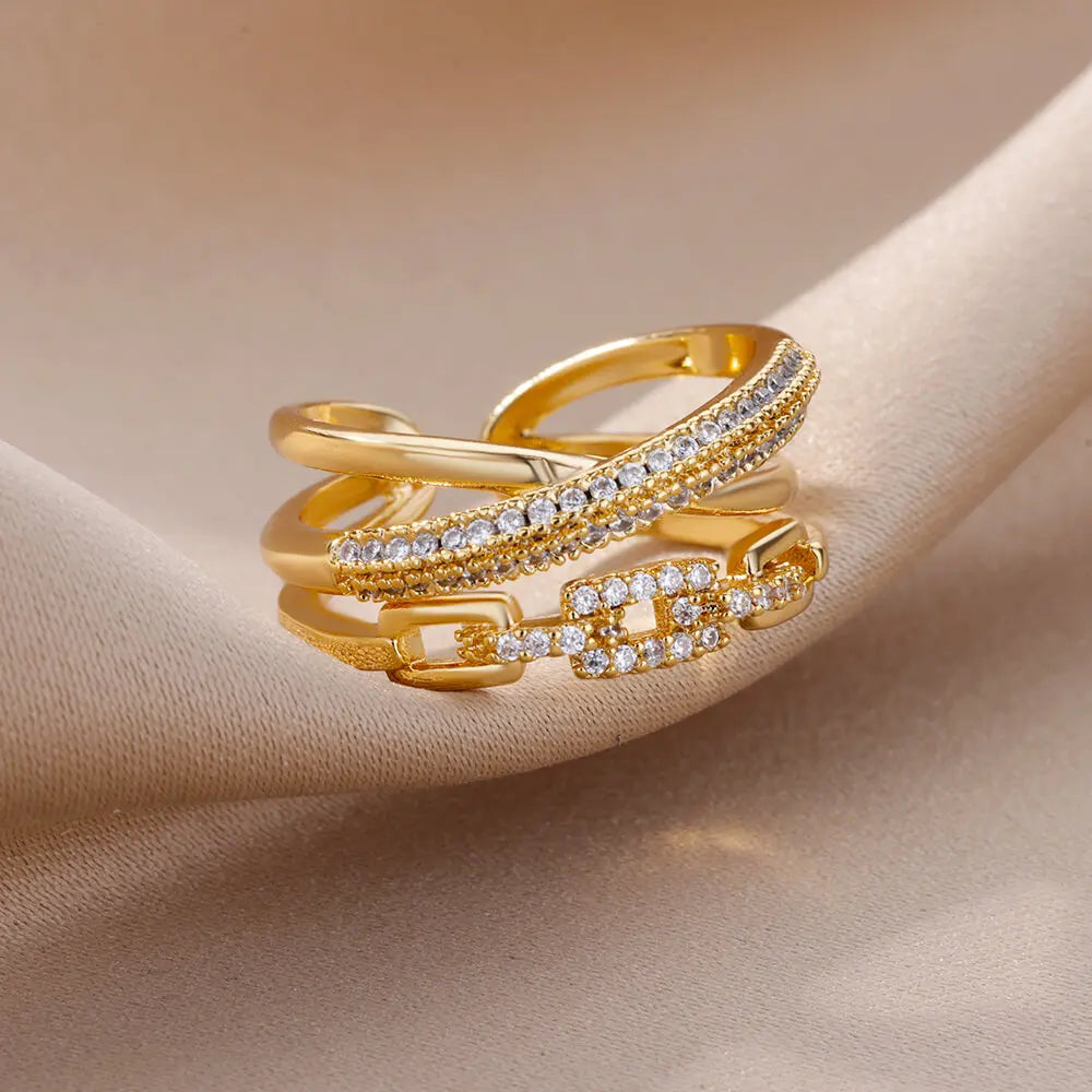 Golden Chain Zircon Ring