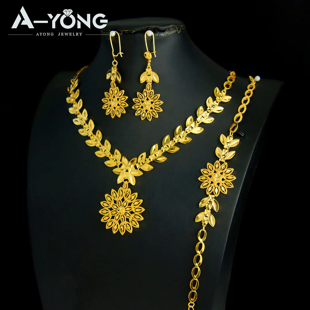 Dubai Wedding Gold Necklace Bracelet & Earrings Set