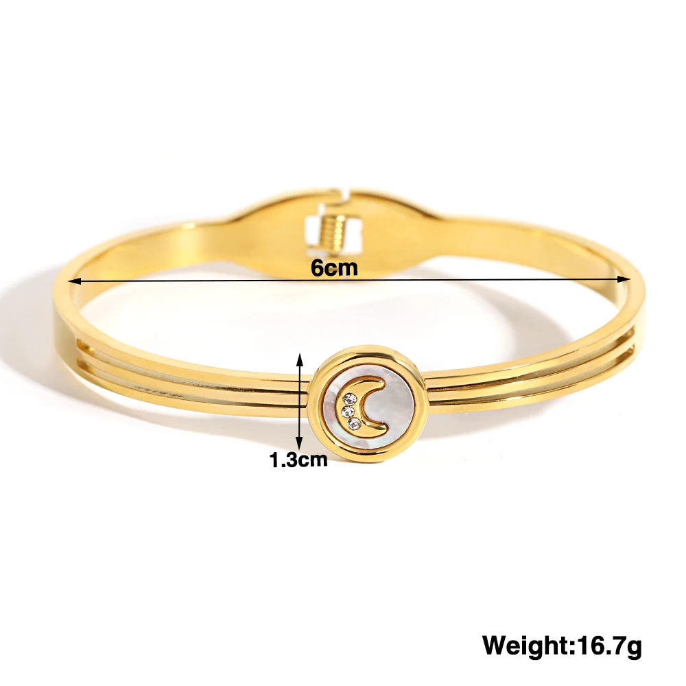 Cubic Zirconia Gold Stainless Steel Bangle