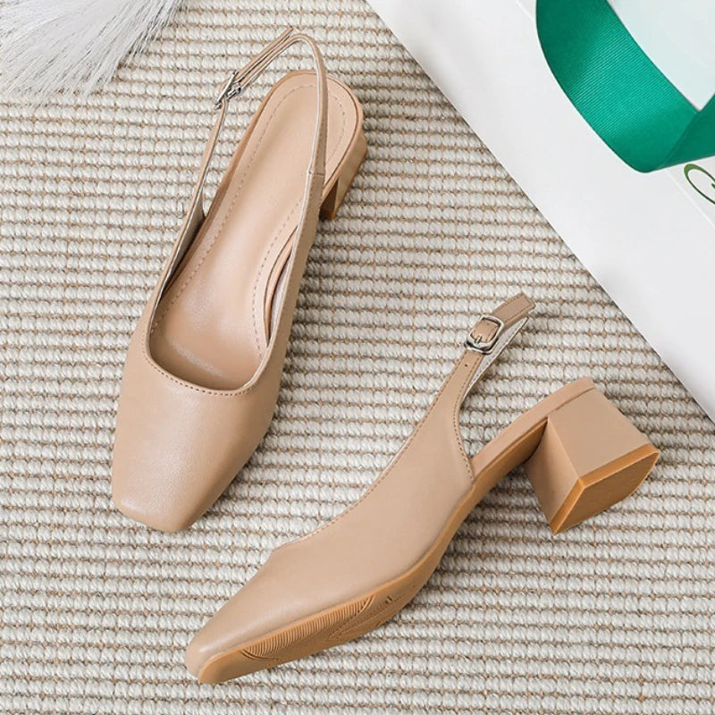 Women's Square-Toe Heeled Sandals – Buckle Strap | 3–5 cm