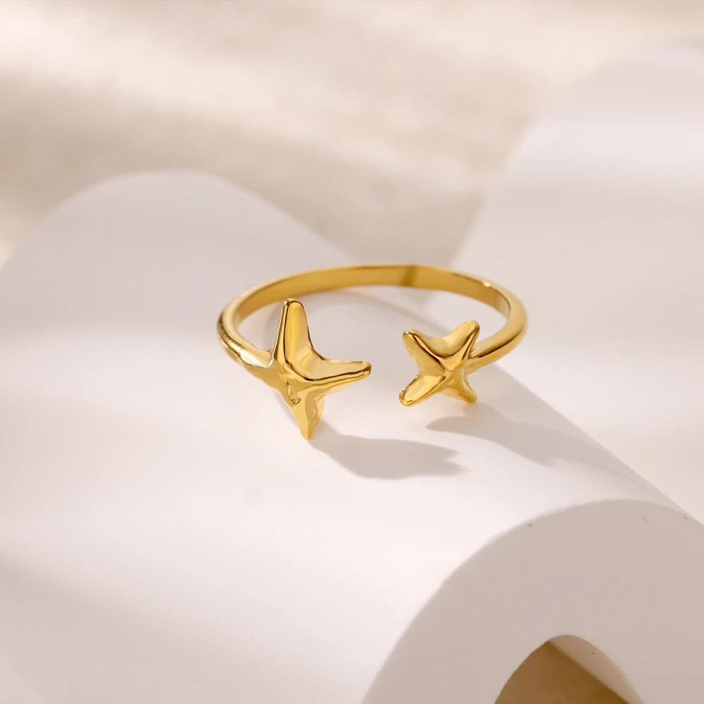 Stainless Steel Zircon Geometric Rings For Women Luxury Evil Eye Gold Color Adjustable Trendy Wedding Aesthetic Jewerly Gift