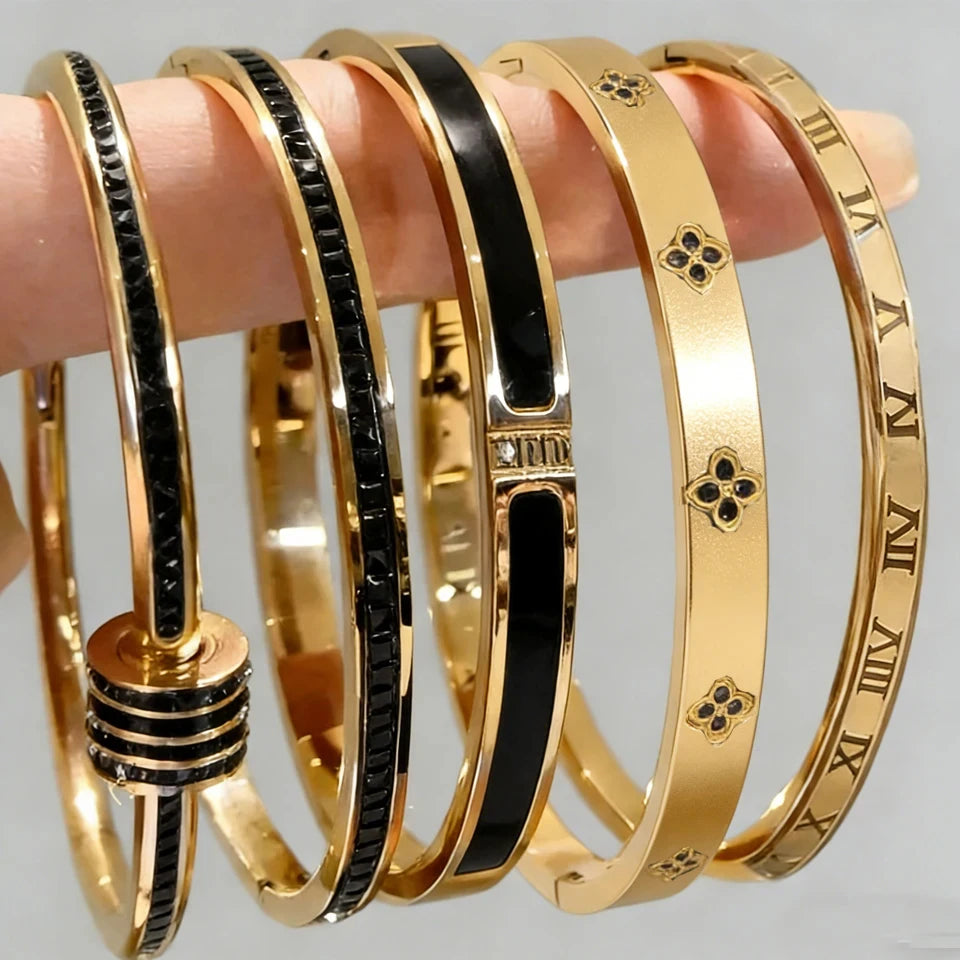 Zirconia Stainless Steel Bangle Set
