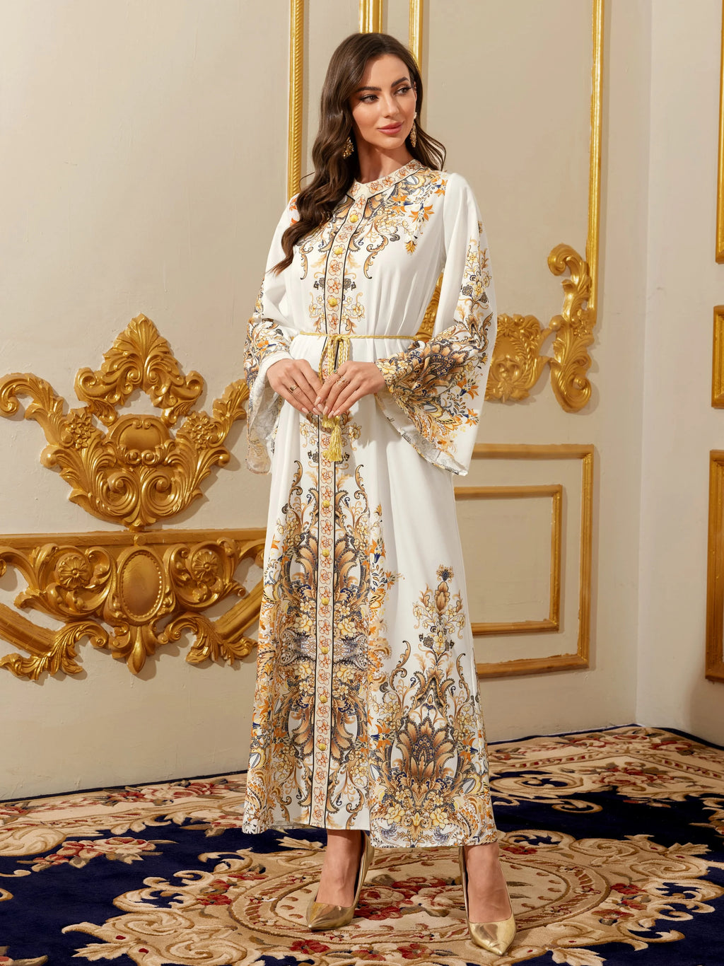 Gold Embroidered Eid Kaftan Abaya Dress