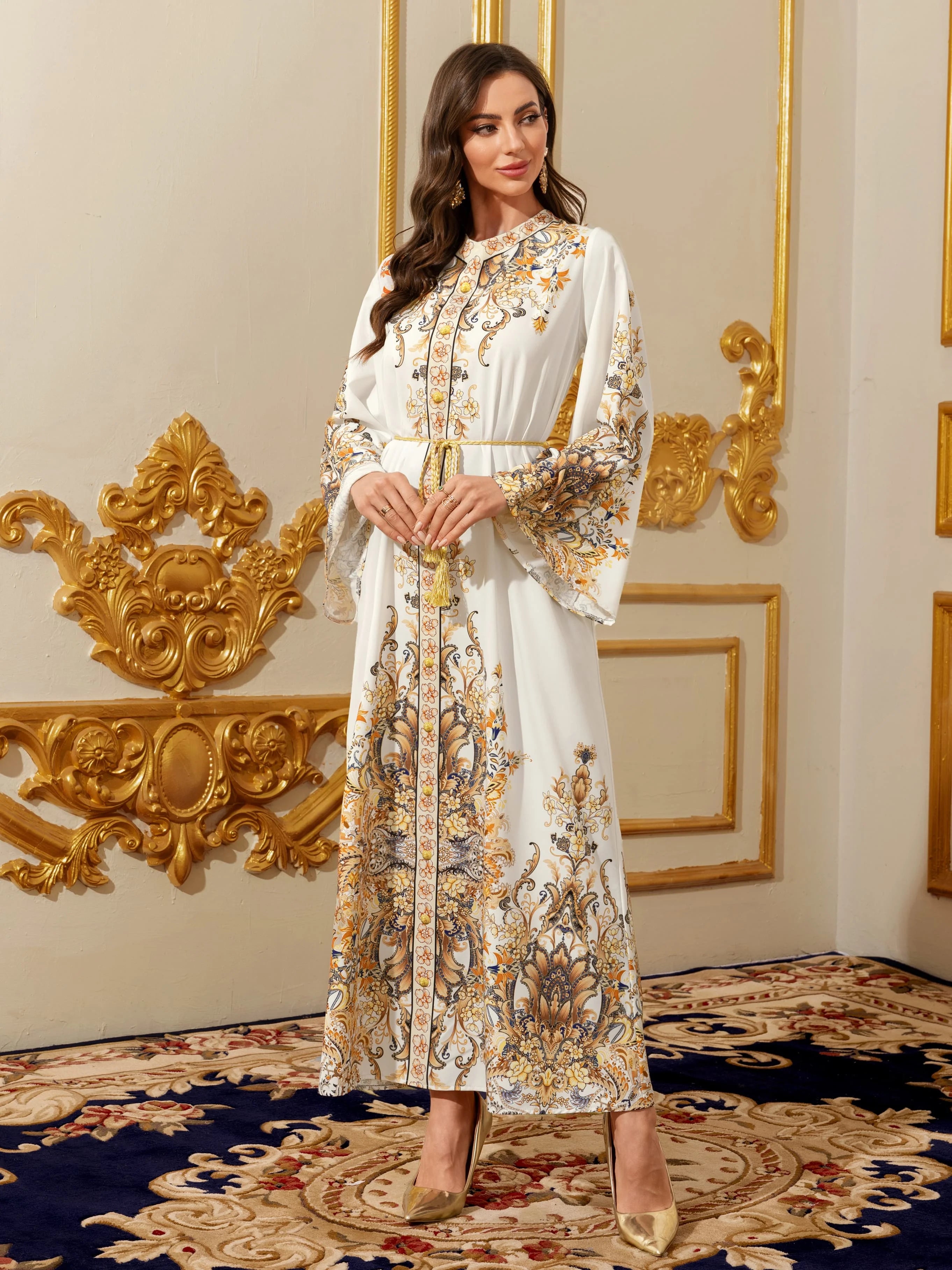 Gold Embroidered Eid Kaftan Abaya Dress
