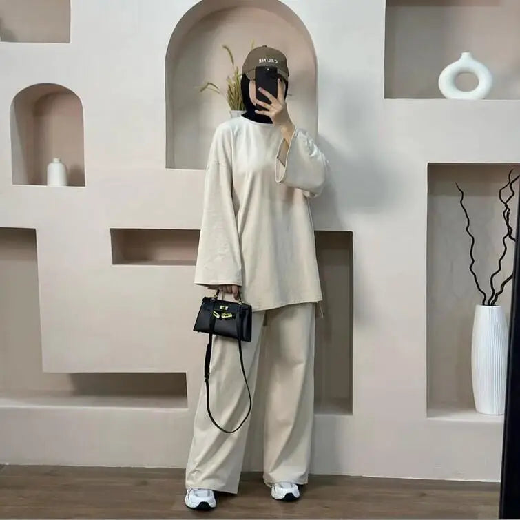 Muslim Long Sleeve Top & Pants 2-Piece Set