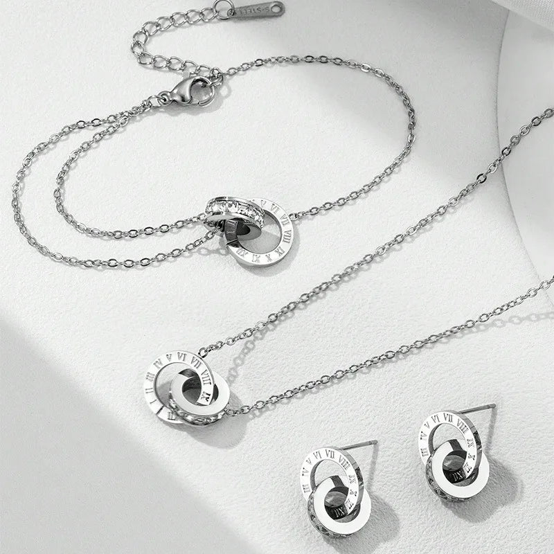 Roman Numerals Necklace Bracelet & Earrings Set