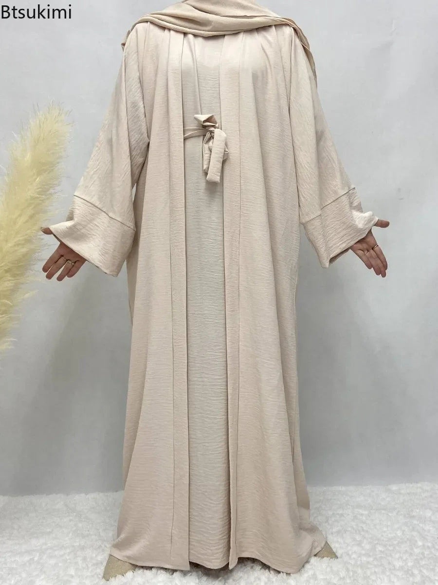 Two-Piece Abaya Robe Coat & Inner Dress Set