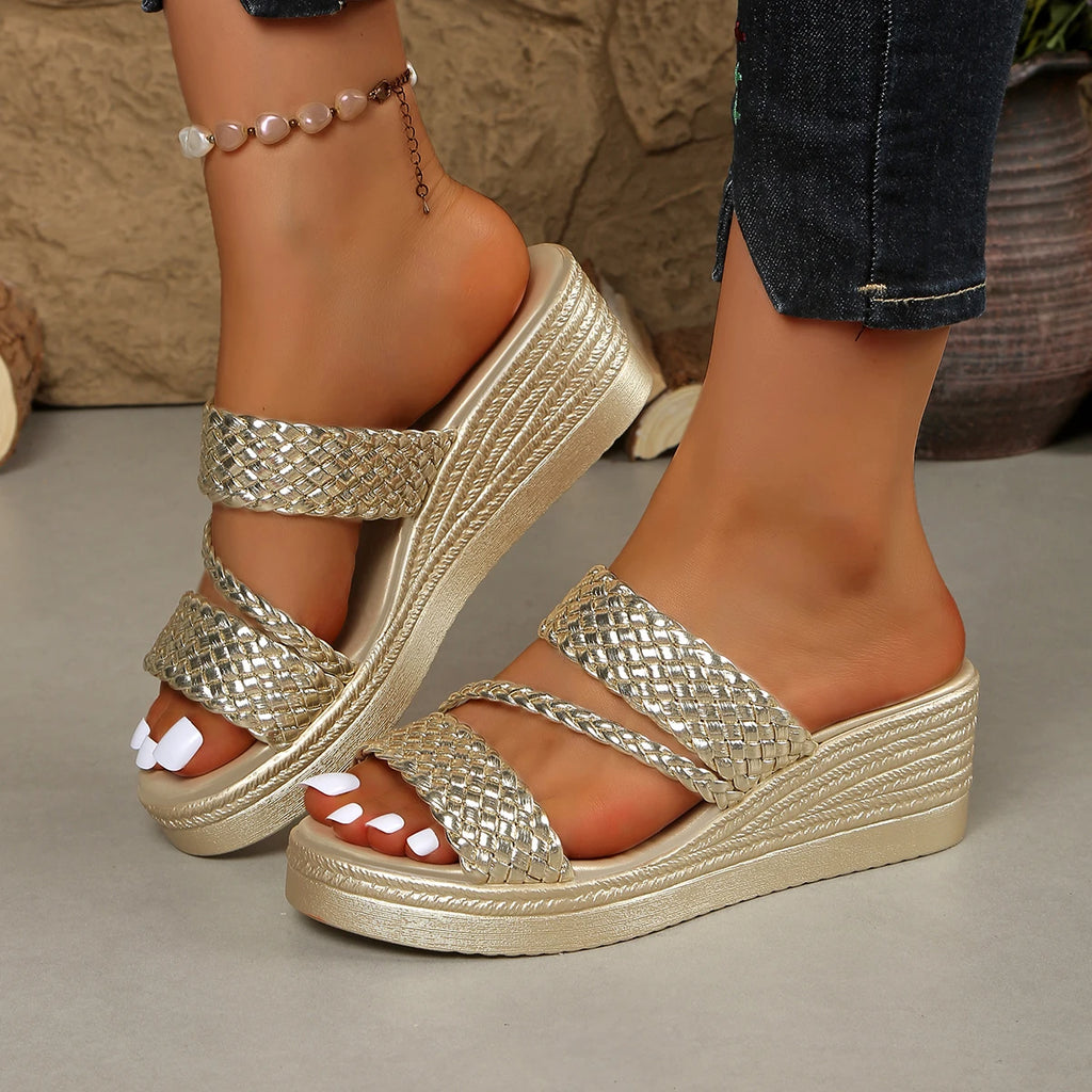 Women Wedges Sandals 2026 New Summer Women Slip on High-heeled Fashion Woman Shoes Comfortable Flower Outdoor Platform Sandals