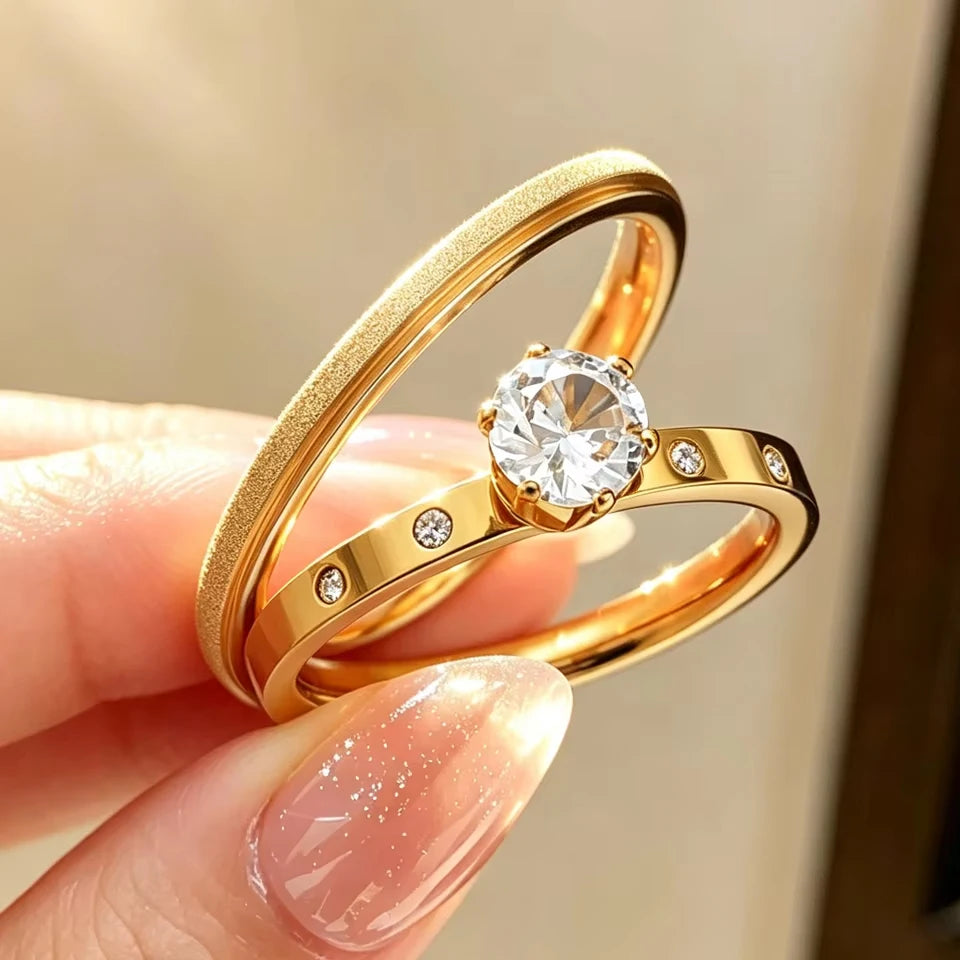 2pcs/set Modern Spark Zircon Ring