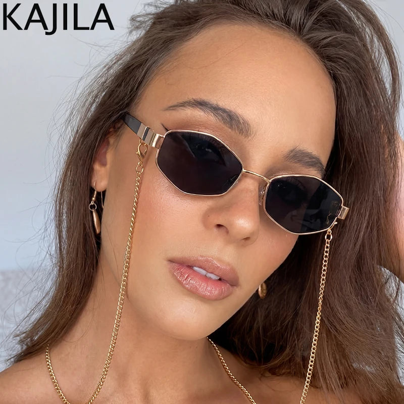 Sexy Small Frame Hexagon Sunglasses Women With Chain 2026 Luxury Brand Designer Punk Sun Glasses For Ladies Shades Gafas De Sol