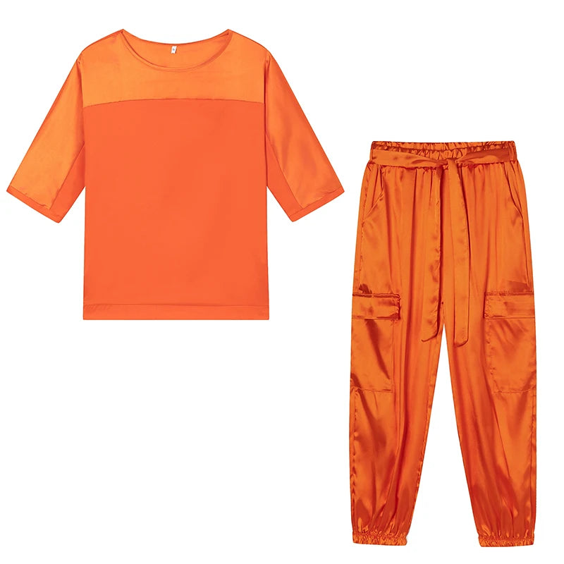 Satin Half-Sleeve Two-Piece Set