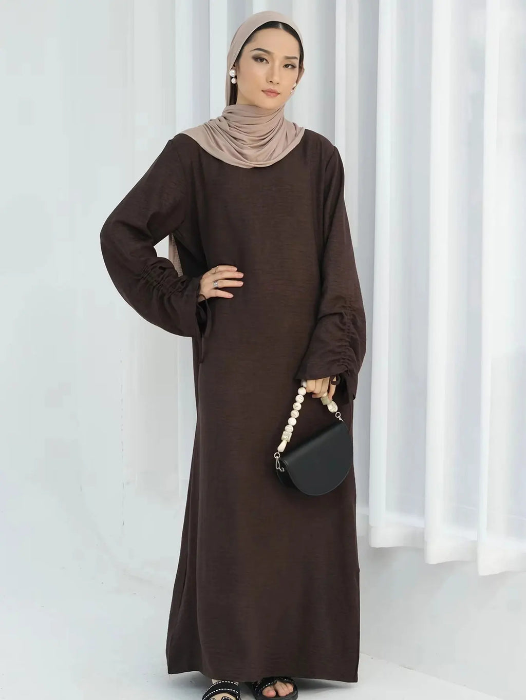 Lace-Up Sleeve Modest Abaya Kaftan Dress