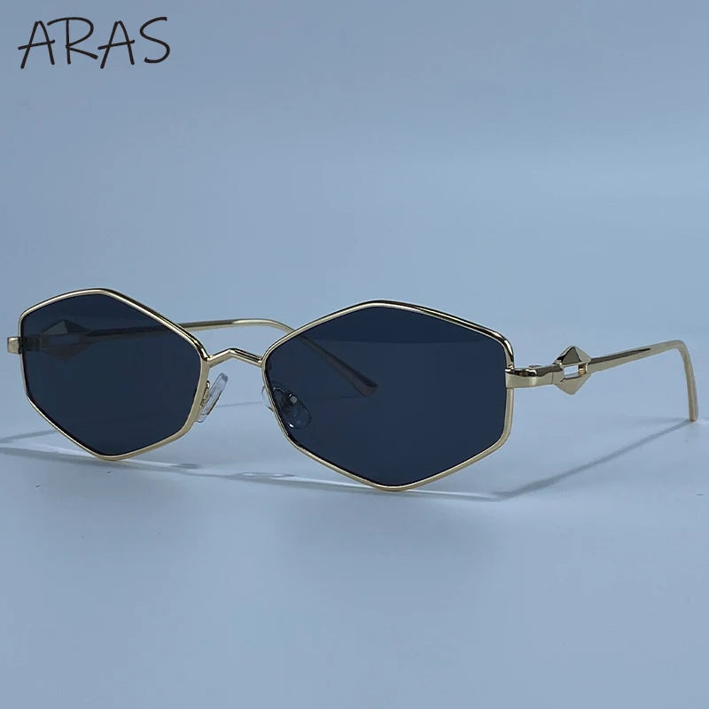 New Vintage Fashion Hexagon Sunglasses Women 2026 Luxury Brand Sexy Punk Rhombus Sun Glasses For Lady Metal Frame Eyewear Shades