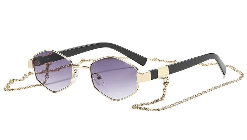 Fashionable Polygonal Metal Sunglasses For Women, Retro Personalized Street Style Sunglasses, Outdoor Casual Chain Sunglasses
