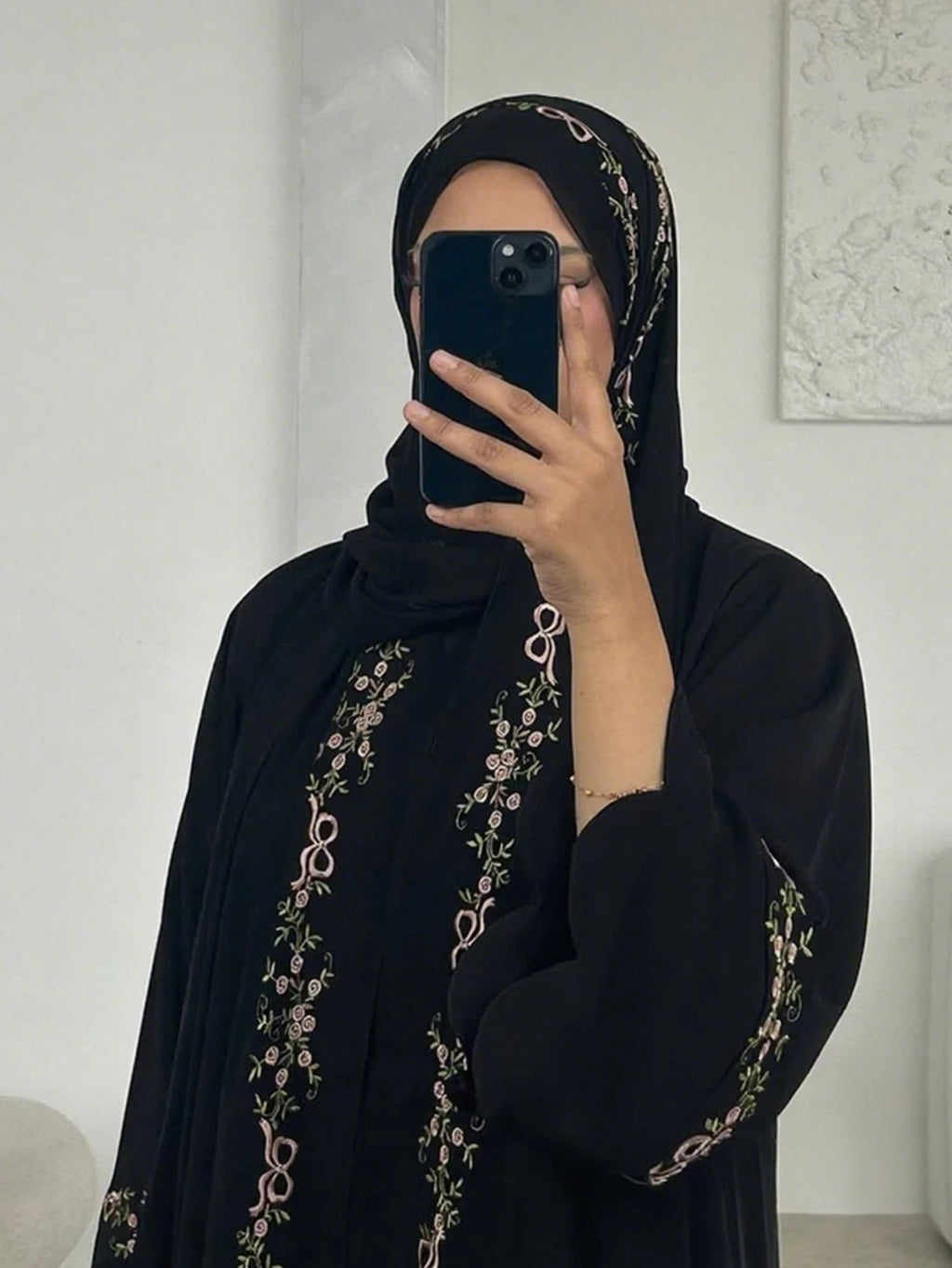 Embroidery Open Cardigan Abaya Dress