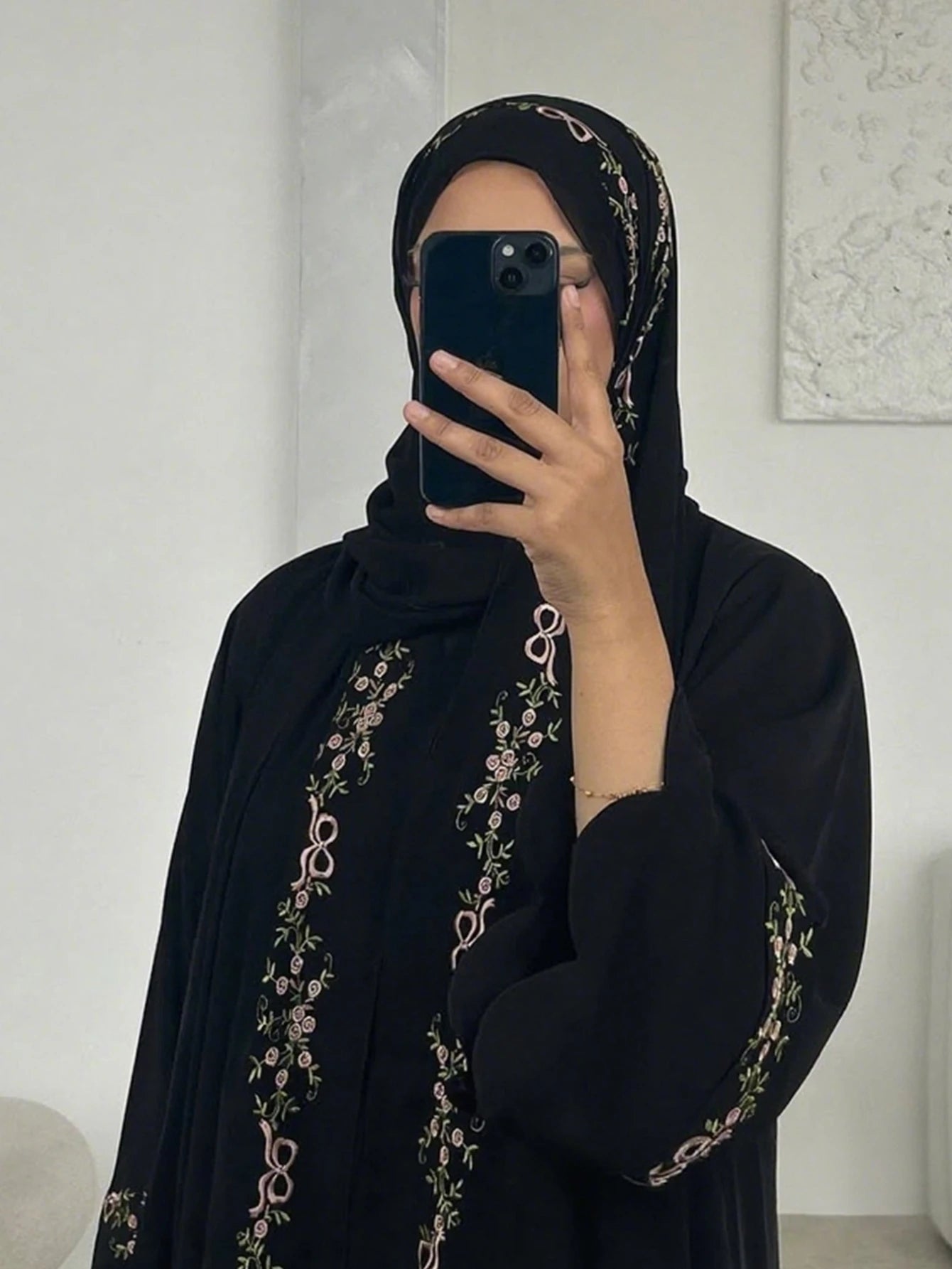 Embroidery Open Cardigan Abaya Dress