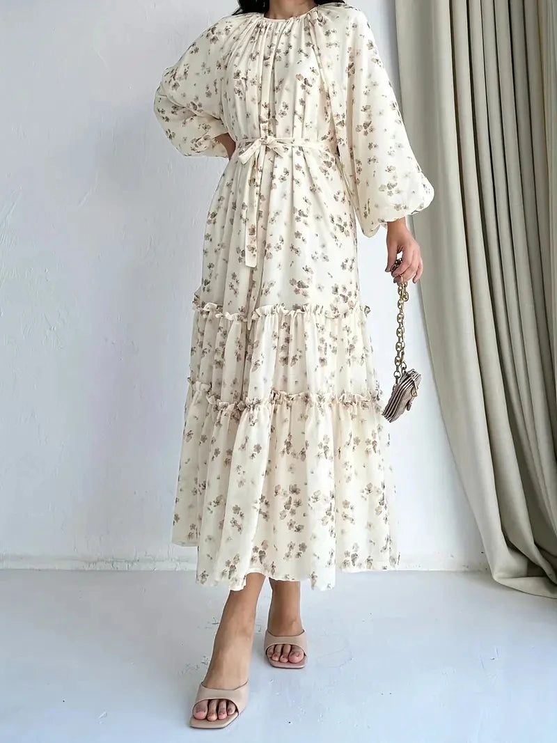 Floral Loose Long-Sleeve Arabic Dress