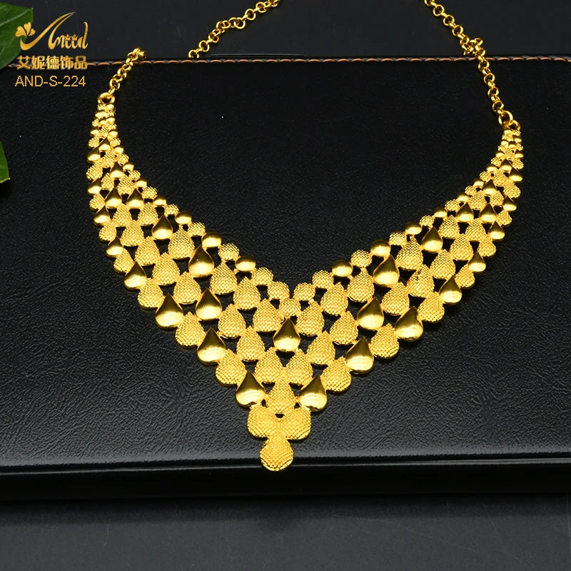 Dubai 24K Gold Bridal Necklace & Earrings Set