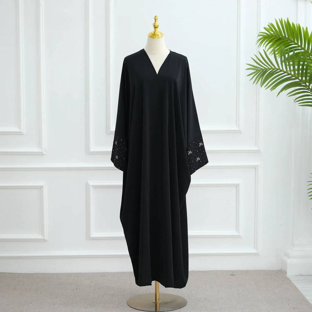 Beaded Bow Open-Front Cardigan Abaya