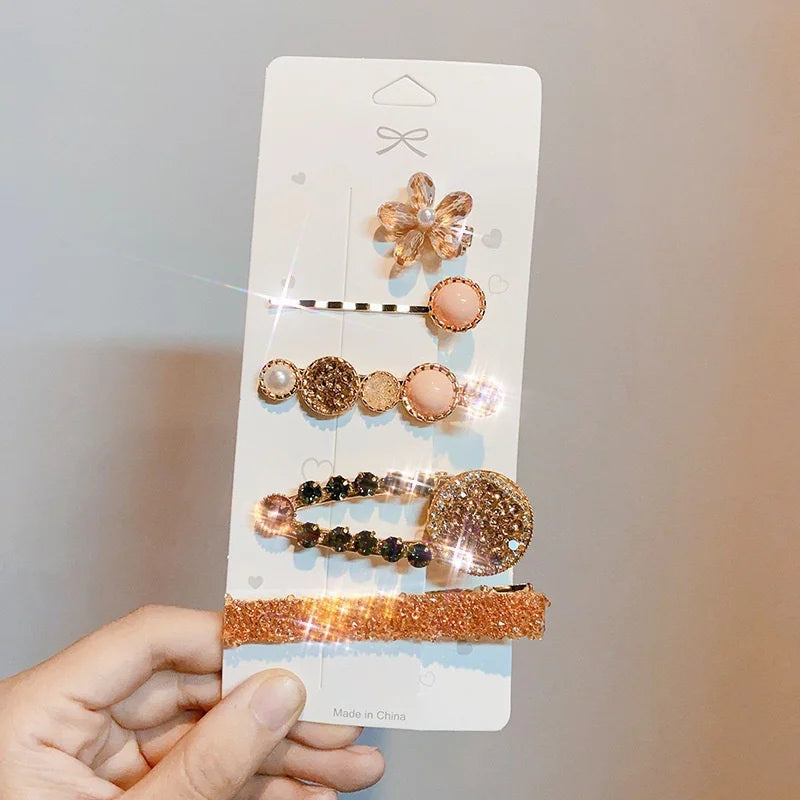 Handmade Pearl & Rhinestone Flower Hair Clips Set