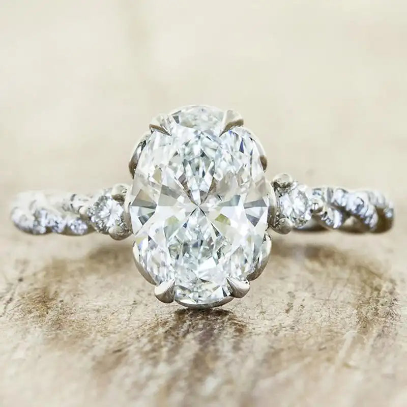 925 Silver Oval Gems Twisted Rope Ring