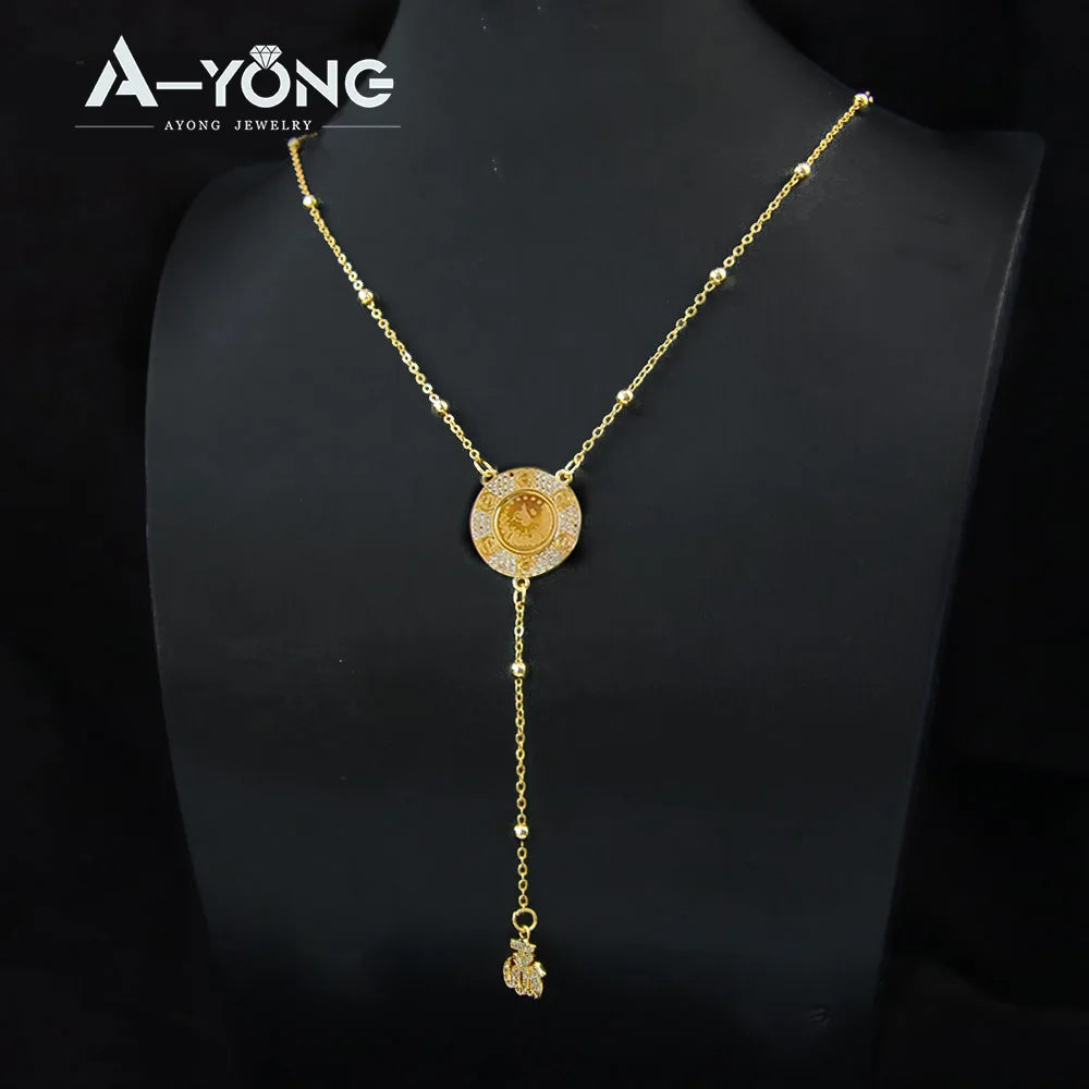 Islamic Gold Coins Long Pendant Necklace