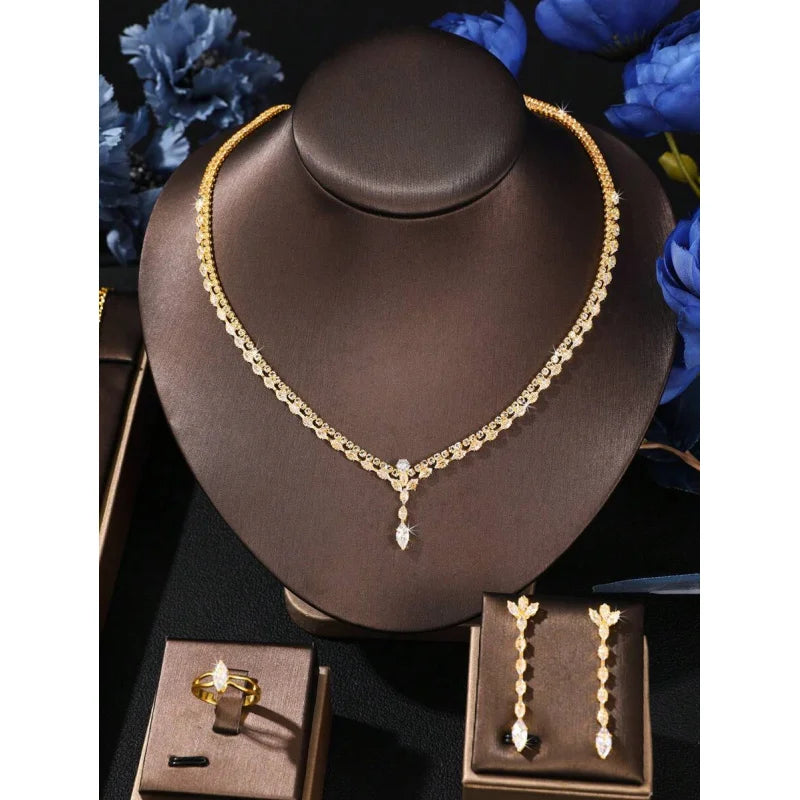 5pcs Set Golden Key Crystal Jewelry Set