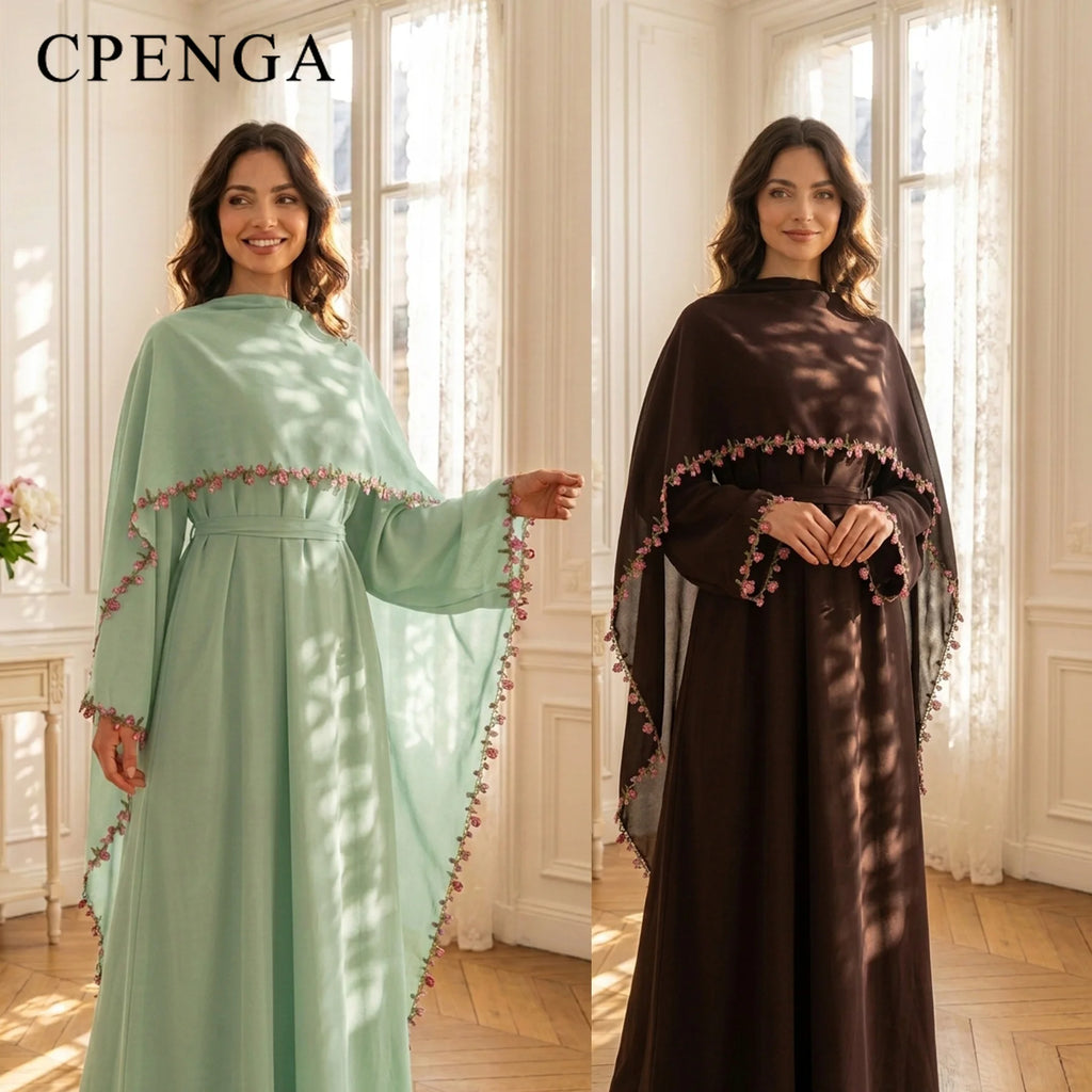 Rose Floral Trim Dubai Abaya with Hijab