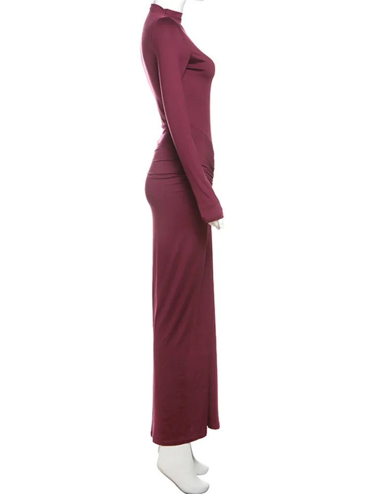 Long Sleeve Ruched Bodycon Maxi Dress