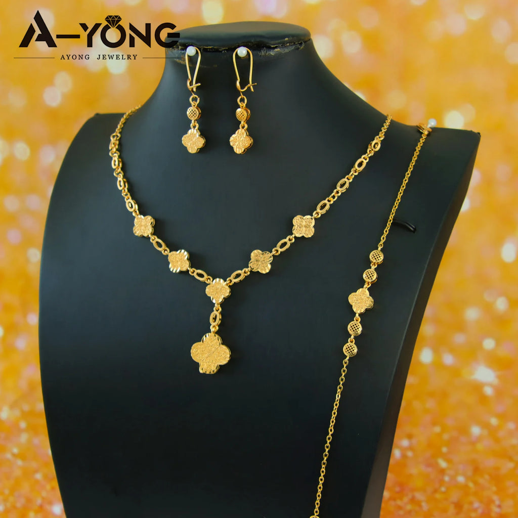 Italian Gold Bead Flower Necklace Set