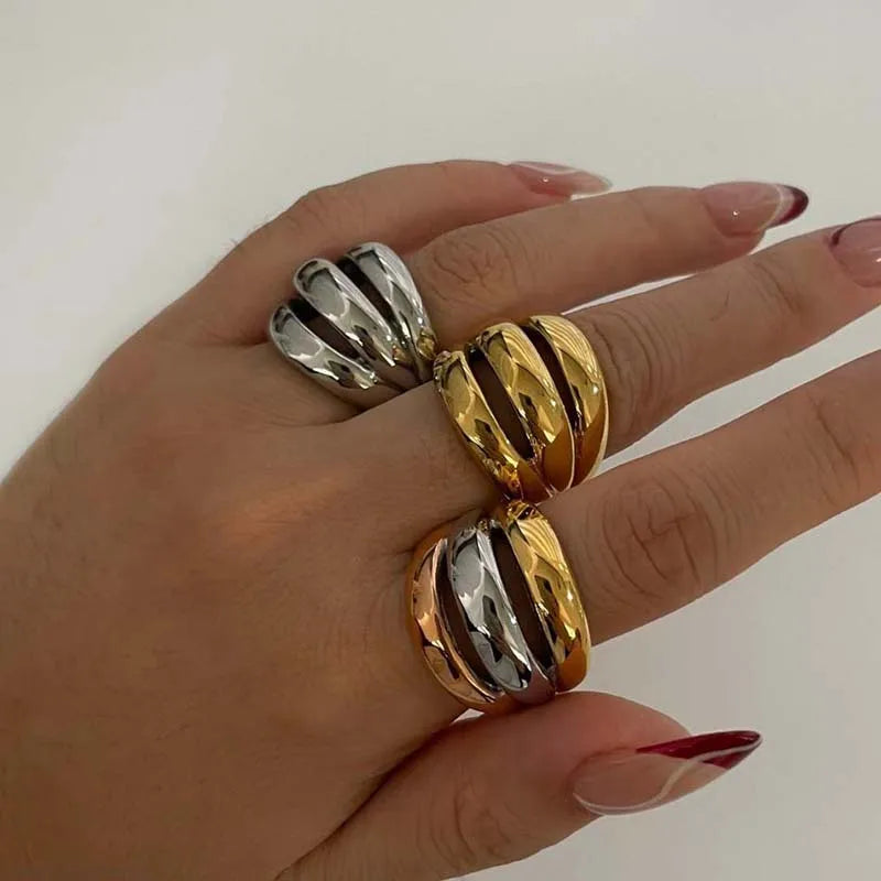 18K Gold Silver Splicing Chunky Dome Ring