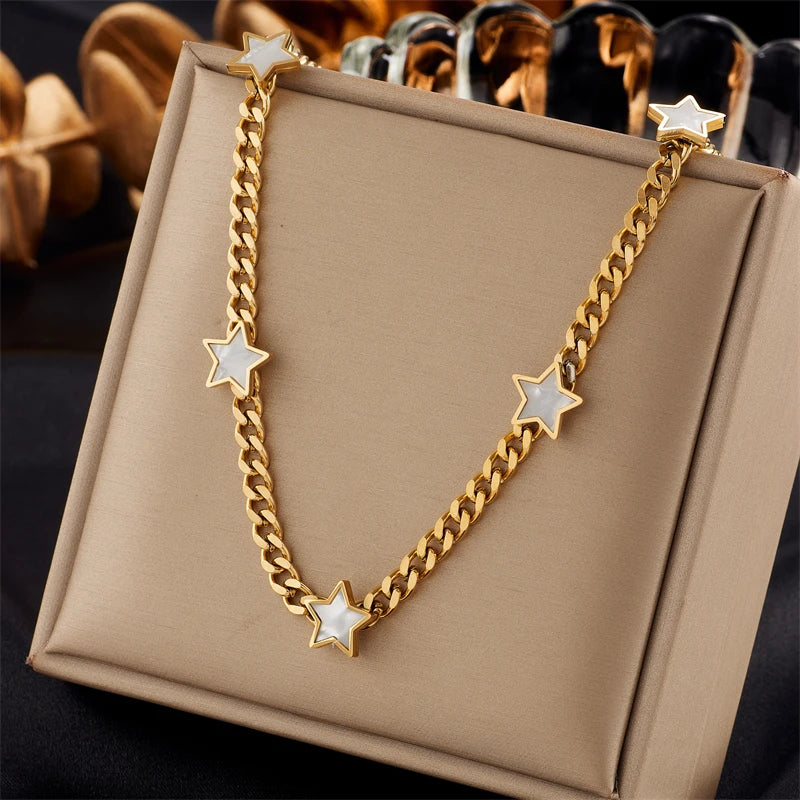 Pentagram Star Pendant Thick Chain Choker Necklace