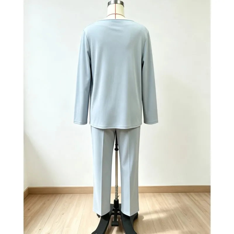 Casual Solid Color Two-piece Set Women's Spring Autumn Simple Round Neck Loose Top+pants Suit Fashion Street Outfit For Ladies