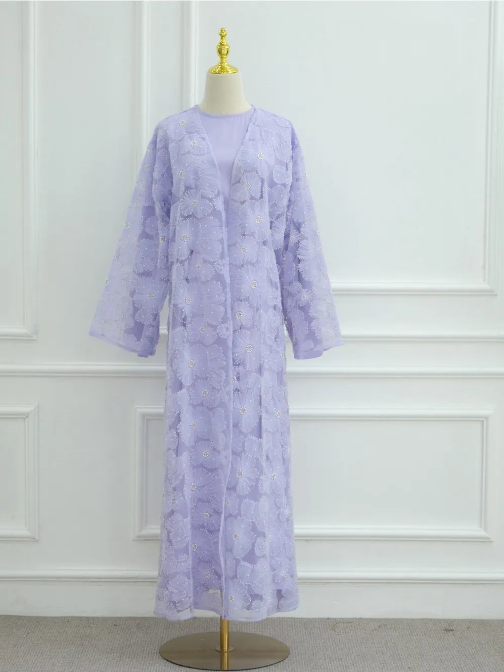 Beading Flower Cardigan Abaya Dress