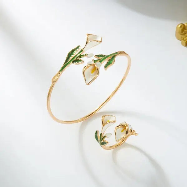 Enamel Flower Copper Bangle Bracelet