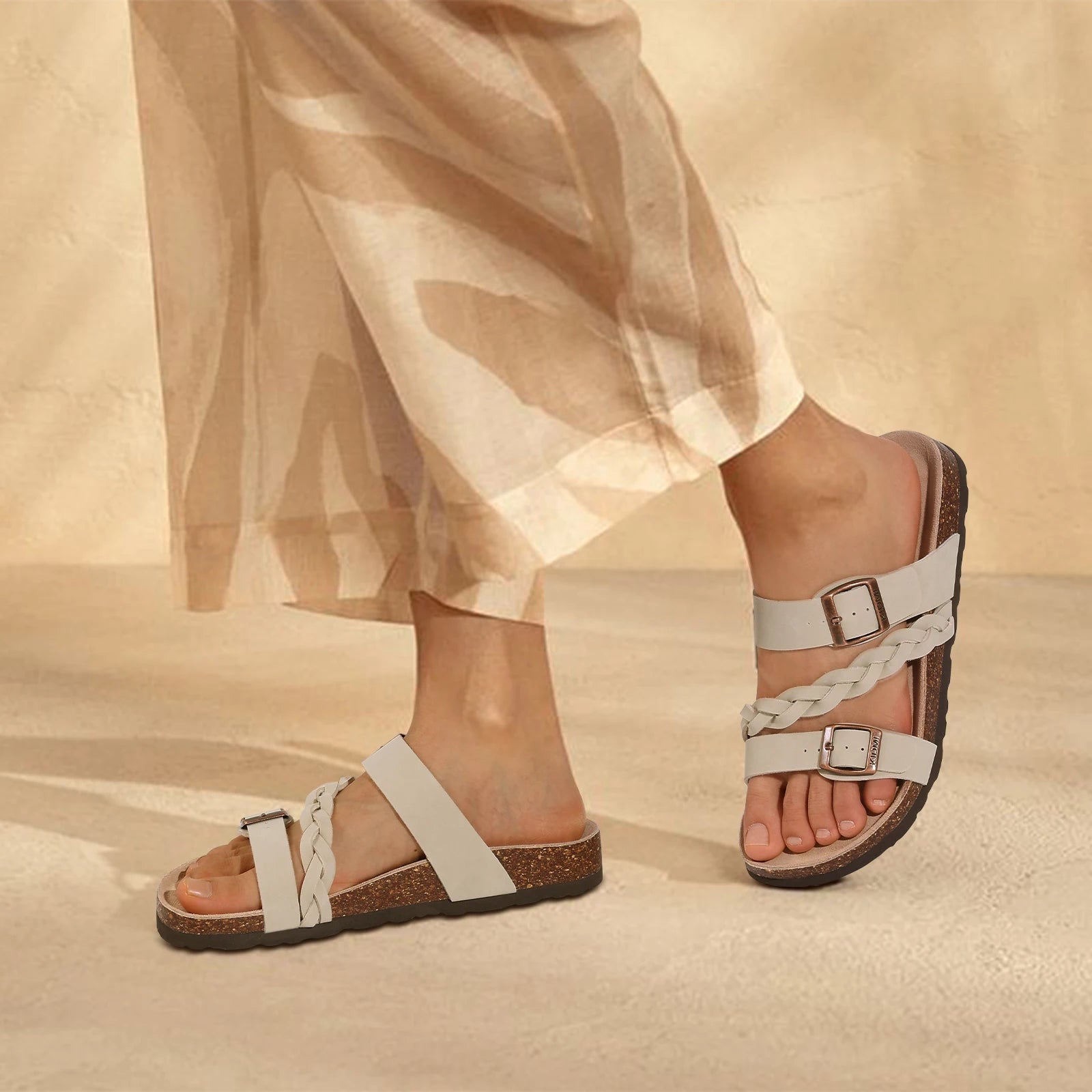 Cork Footbed Double Buckle Sandals