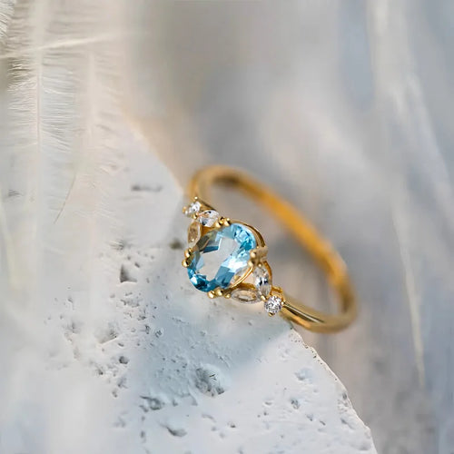 925 Silver Sea Blue Oval Ring